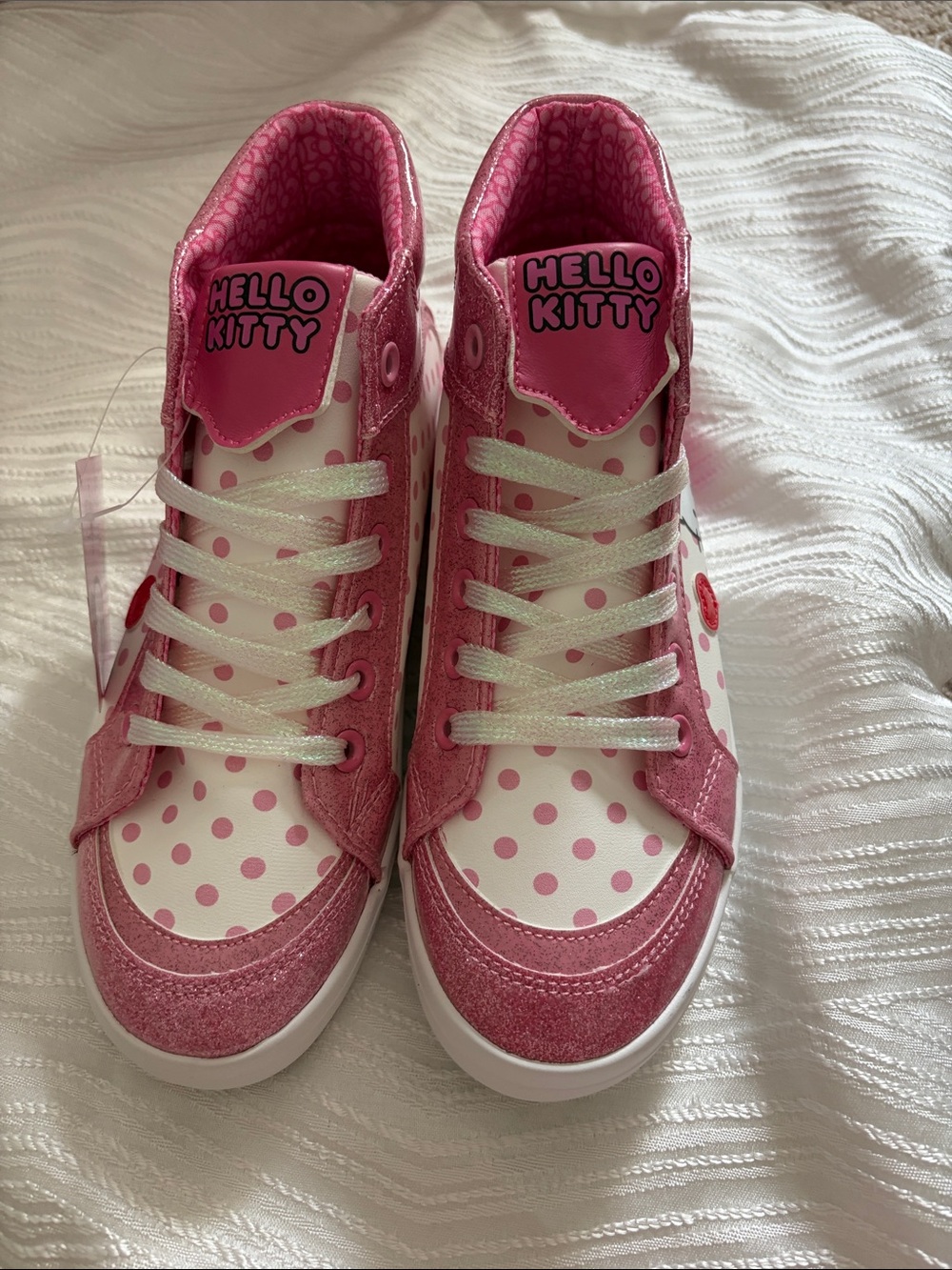 Hello Kitty Pink and White Polka-Dot Kids High-Top Sneakers